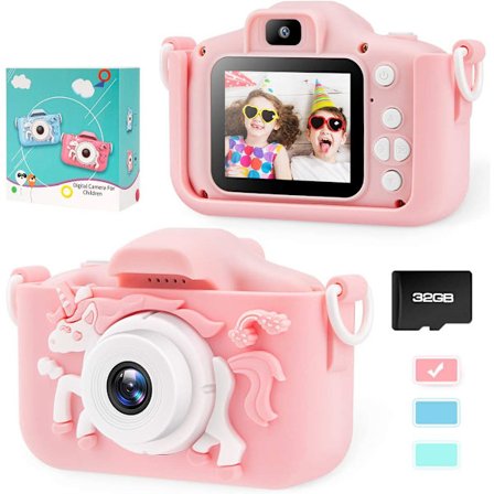 Enhörning Barnkamera för Flickor Småbarn - Mini Digitalkamera Leksaker för 3 4 5 6 7 8 År Gamla Barn - Anti-Drop 20.0MP