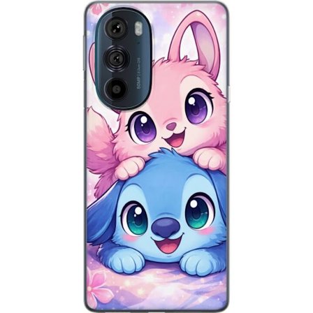 Kompatibel Mobilcover til Motorola Motorola Edge 30 Pro Sød kawaii illustration med pink og blå fantasidyr, store øjne og bløde farver perfekt til