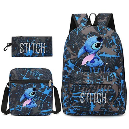 3 stk./sett Stitch Barnehagesekk Tegneserie Stitch Trykk Barnehage Penal gutt Jente Skulderveske Barn Skolesekk Gave