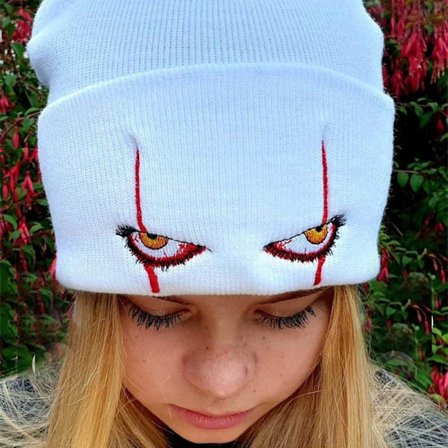 winter pennywise scary eyes knitting hat cartoon big mouth personality teens Hip-hop caps beanies unisex warm bonnet hats