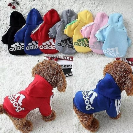 Hundetøj Adidog 2024 Nyt vintertøj til små og mellemstore hunde Hættetrøjer Hvalpetøj Sweater Sort 2*3kg