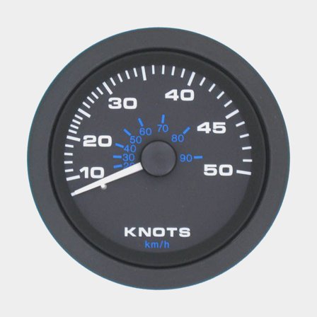 Knopenmeter Veethree Black Premier, condensvrij, Ø86 mm, 12 V, druklog, G / Motorverbinding, zwart, 0 - 50 knopen, zonder sensor