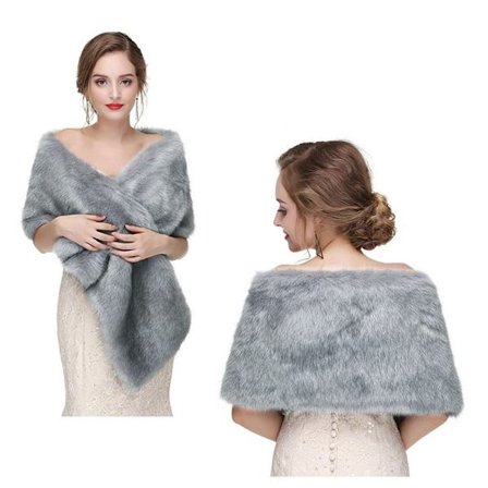 Lollanda Dame Halstørklæde Sjaler & Sjal - Modehalstørklæde / Brudeakselvarmer i Kunstpels, Varmt Langt Stort Sjal til Fest, Bryllup, Aftenkjole & 