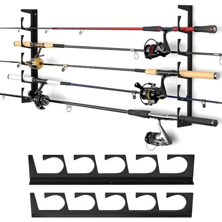 2 Stykker Fiskestangholder Veggfeste, 6 Stang Fiskestang Oppbevaringsstativ, Horisontal Fiskestangholder for Veggoppbevaring