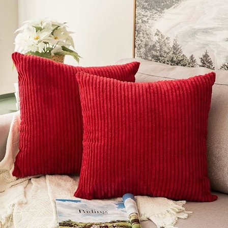 2-pack Corduroy Mjuk Enfärgad Dekorativ Fyrkantig Prydnadskudde Överdrag Set Kuddfodral Örngott för Soffa Sovrum Bil 61 x 61 cm Julröd