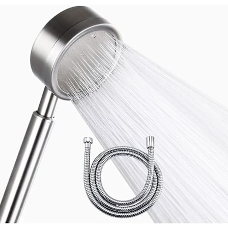 Bad- och duschmunstycke, högtrycksduschslang, duschkombination i rostfritt stål med 10 överlägsna rostfria munstycken