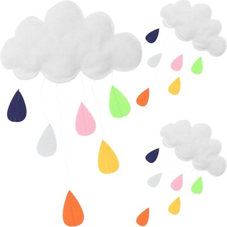 3 stk. 3D Skyer Dekor med Fargerike Regndråper Veggoppheng Filt Sky Henge Dekor Barnehage Anheng