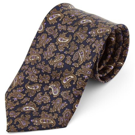 Cravate en soie à motif cachemire marron & pourpre - large pour hommes - Cravates à motif