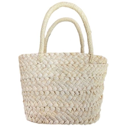 Sommarhandgjord liten vävd väska av majsblad, korg av halm, rottingväska för föräldrar och barn, halmrotting