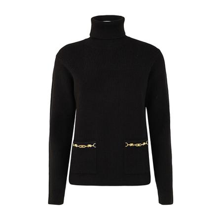 Elisabetta Franchi, Turtle Neck Pullover With Pockets Zwart, Dames, Maat:M