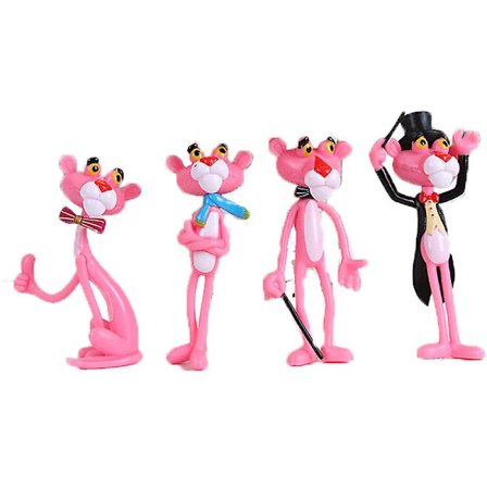 4-pack Action- & Leksaksfigurer Rosa Pantern Söt Dockmikrolandskapsdekoration Stygg Leopardmodell för Barnpresent