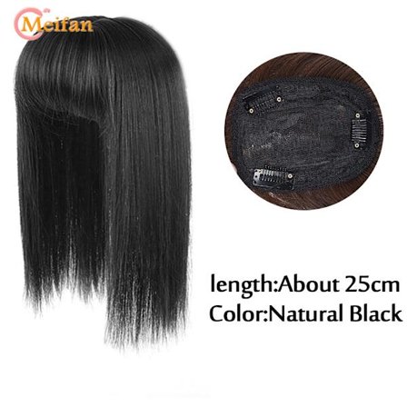 MEIFAN Långt rakt hår Toppers Clip Hair Extensions Syntetiskt hår Topper Natural Black Brown 3-Clip with Bang Fake Hairpiere