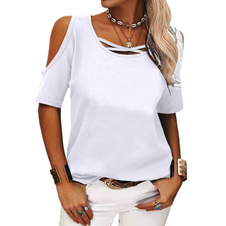 Kvinnor Off-soulder Casual Solid Lös Kortärmad T-shirt Tuni