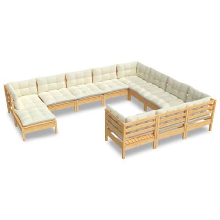 Vidaxl Loungegrupp Med Gräddvita Dynor 11 Delar Massiv Furu Creme