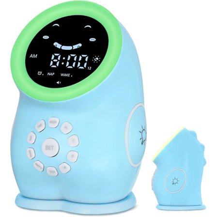 Dinosaur Vekkarklokke for Gutter Soverom, Dinosaur Søvntreningsklokke for Barn Småbarn, Gaver til 1-8 År Gamle Gutter, Blå