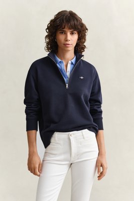 GANT - Shield bomullsgenser med half-zip til dame evening blue