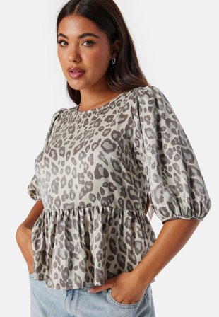 BUBBLEROOM - Round Neck Puff Sleeve Blouse - L