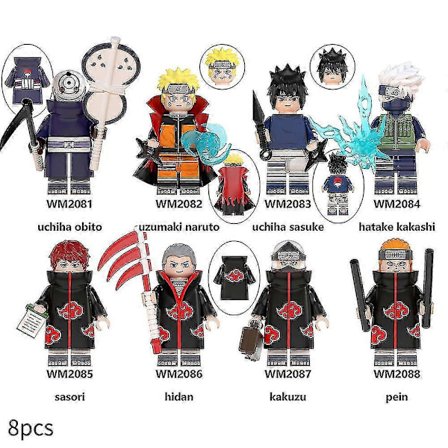 8 stk/sett Naruto Anime Byggeklosser Actionfigurer Uzumaki Sasuke Kakashi Sammensatte Minifigurer Samleobjekter Lekebarn Fans Gave