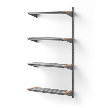 Wandgarderobenschrank JEPPE mit 4 Schuhböden, Anbauelement, 1790x900x310 mm, alu/birke