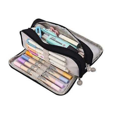 Large Pencil Case Big Capacity 3 Compartments Canvas Pencil Pouch For Students