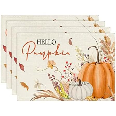 Oranssi Hello Pumpkin -lehdet Syksy Astiat Sarja 4, 12x18 Tuumaa Syksy Kiitosp iv Sadonkorjuu Vesiv ri P yt liinat Di