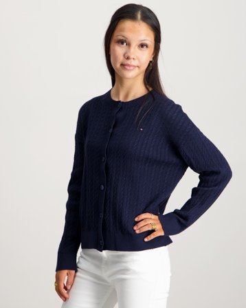 Tommy Hilfiger POINTELLE CABLE CARDIGAN Niebieski Swetry Dziewczyna - Kids Brand Store