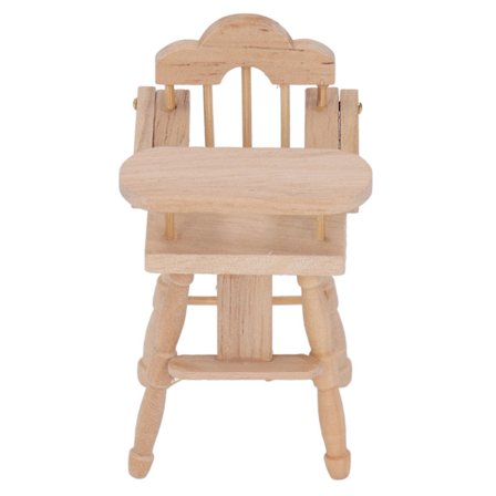 1 12 Nukkekodin vauvan ruokatuoli, todenmukainen kokoontaitettava miniatyyrihuonekalumalli, koivupuuta, kaunis nukkekodin koriste