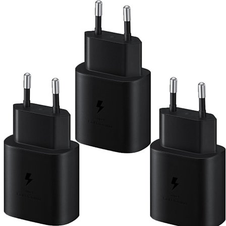 3 kpl laturia, yhteensopiva Samsung EP-TA800XBEGWW:n kanssa, USB Type A (25W), pikalataustekniikka, musta - Type-C -kaapeli mukana