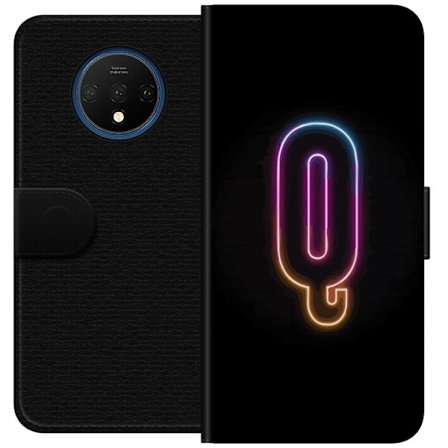 Kompatibel Tegnebogsetui til OnePlus OnePlus 7T Minimalistisk neonbogstav Q i lyse farver mod mørk baggrund