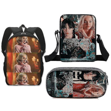 3kpl/setti Wednesday Addams ja Enid Nevermore College Reppu Goottilainen Olkalaukku Penaali Lahja