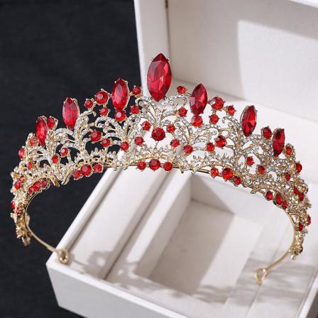 Brudblå kronhuvudbonad bröllop födelsedag krona huvudbonad strass retro lyx hår KC Gold And Red Diamonds