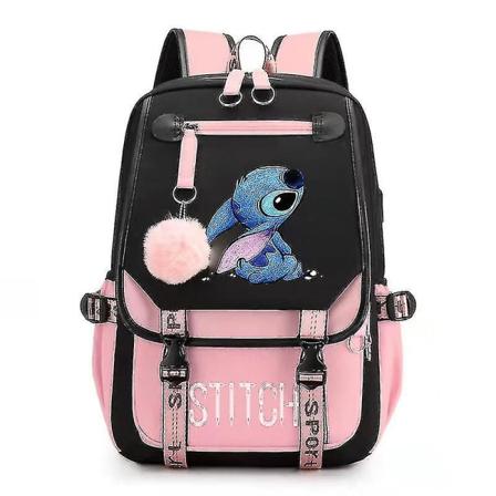 Stitch USB-oppladbar skolesekk mannlig og kvinnelig student ryggsekk ryggsekk_a PINK