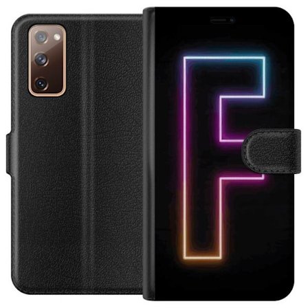 Yhteensopiva Lompakkokotelo Samsung Samsung Galaxy S20 FE Neonkirjain F vaaleanpunaisella, sinisellä ja keltaisella valokehyksillä tummaa taustaa va