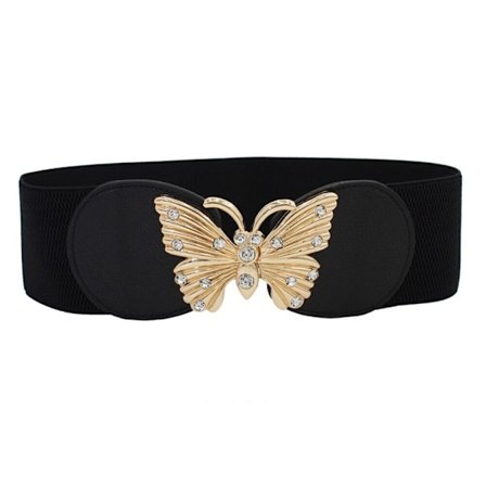 Stor storlek Svart Cummerbands Rhinestone Metal Spänne Stretch Korsett Midjeband Bälte