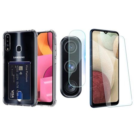 Samsung Galaxy A20s 1 Set Skal + Skärmskydd + Kameralinsskydd