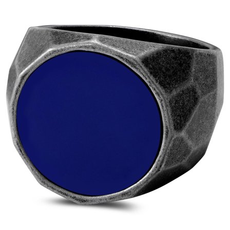 Jax Grey Stainless Steel & Blue Stone Signet Ring for Men - Rings with stones