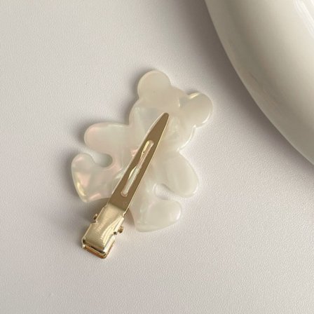 5 stk. No Bend Elastik Hårklemmer Ingen folder Pin Curl Klemmer til Hudpleje Makeup Styling, Bjørneform----Mælkehvid