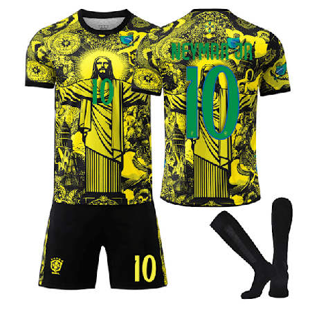 Neymar Jr Brasilien Fodboldtrøje 2025-2026, Kortærmet til Børn & Voksne, Inklusive Strømper