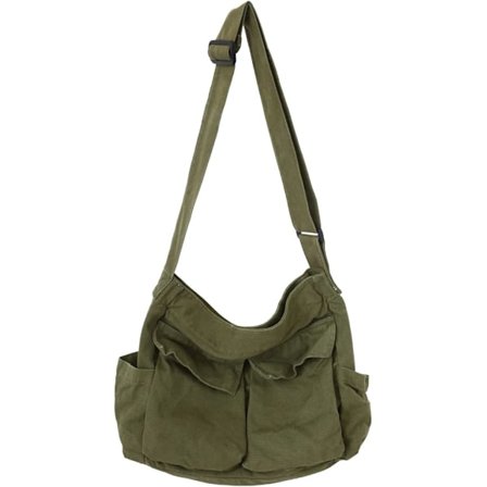 Canvas messenger bag, stor hobo-väska, crossbody/axelväska, handväska med fickor, unisex.