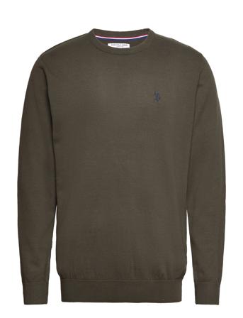Uspa Knit Adair Men Tops Knitwear Round Necks Khaki Green U.S. Polo Assn.