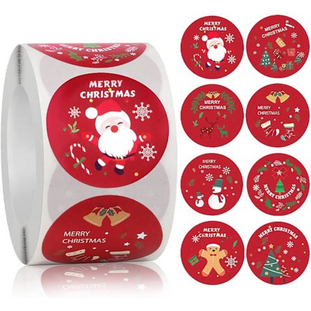 500 julklistermärken, 3,8 cm kuvert, runt papper, God Jul-klistermärken, stora röda