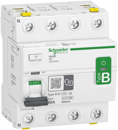 Schneider Electric Acti9 iID Jordfelsbrytare B-SI, 4-polig 80A, 300mA, Anslutningsdon & kablar
