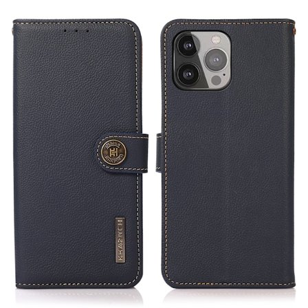 Khazneh Ægte Læder Etui til iPhone 13 Pro - Blå