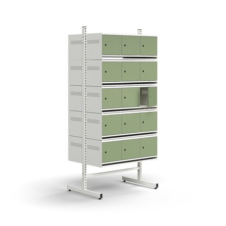 Skoskåp, grundsektion, golvstående, 30 metalluckor, 1800x900x600 mm, vit/grön