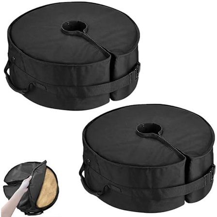 2 stk. Rund Parasolfod med Sideslidse 45 cm ~ Passer til Enhver Forsænket Fritstående Parasol og Enhver Udendørs Parasolfod ~ Nem Opsætning Sort