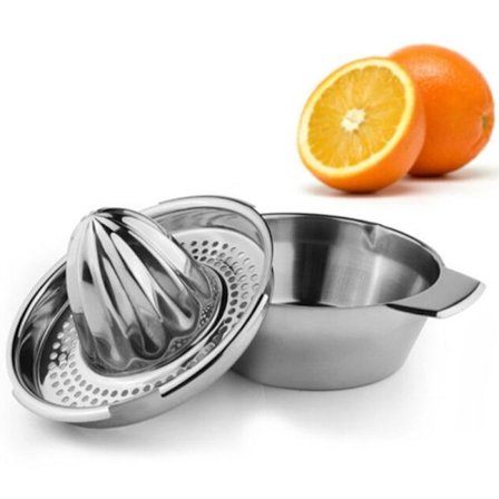 Høy kvalitet rustfritt stål manuell sitruspresser, sitronpresser med beholder