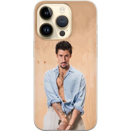 Yhteensopiva Puhelinkuori Apple iPhone 15 Pro Bad Bunny Super Bowl-inspiroima grafiikka, jossa NFL-trofe ja San Franciscon silta urheilusuunnittelussa