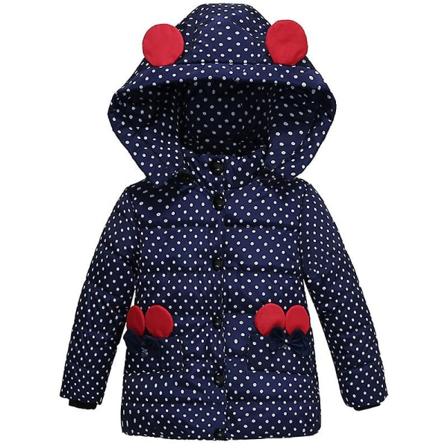Paddingsjakke for jenter med polka dots, varm vinterjakke med hette Navy Blue 4-5 Years