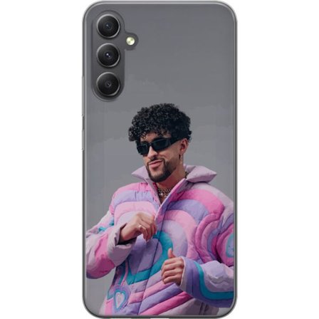 Yhteensopiva Puhelinkuori Samsung Galaxy A25 Värikäs kuvaus surullisesta sydämestä rannalla palmujen, delfiinien ja auringonlaskun kanssa retro-taitee