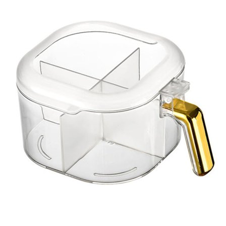 Transparent 4-facks kryddburk med lock och skedar för kök